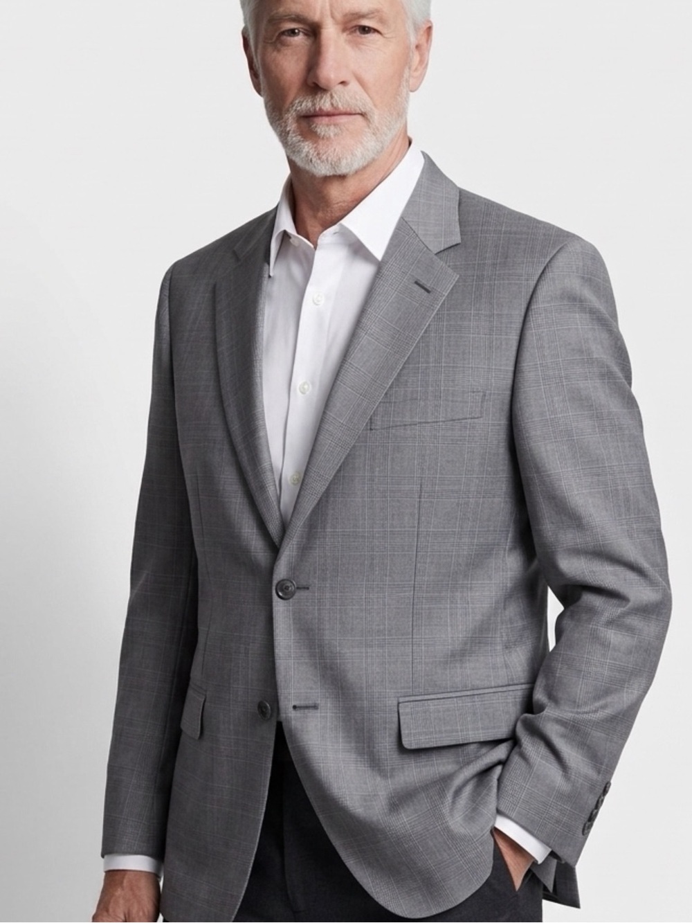 Giorgio Armani Le Collezioni Grey Plaid Two-Button Suit Jacket Blazer